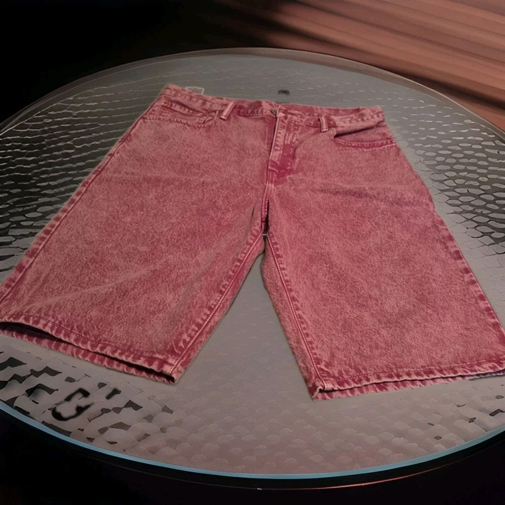 Vintage LEVI Levis Shorts 569 Sz 34 Pink Red White Wash Loose Straight Denim